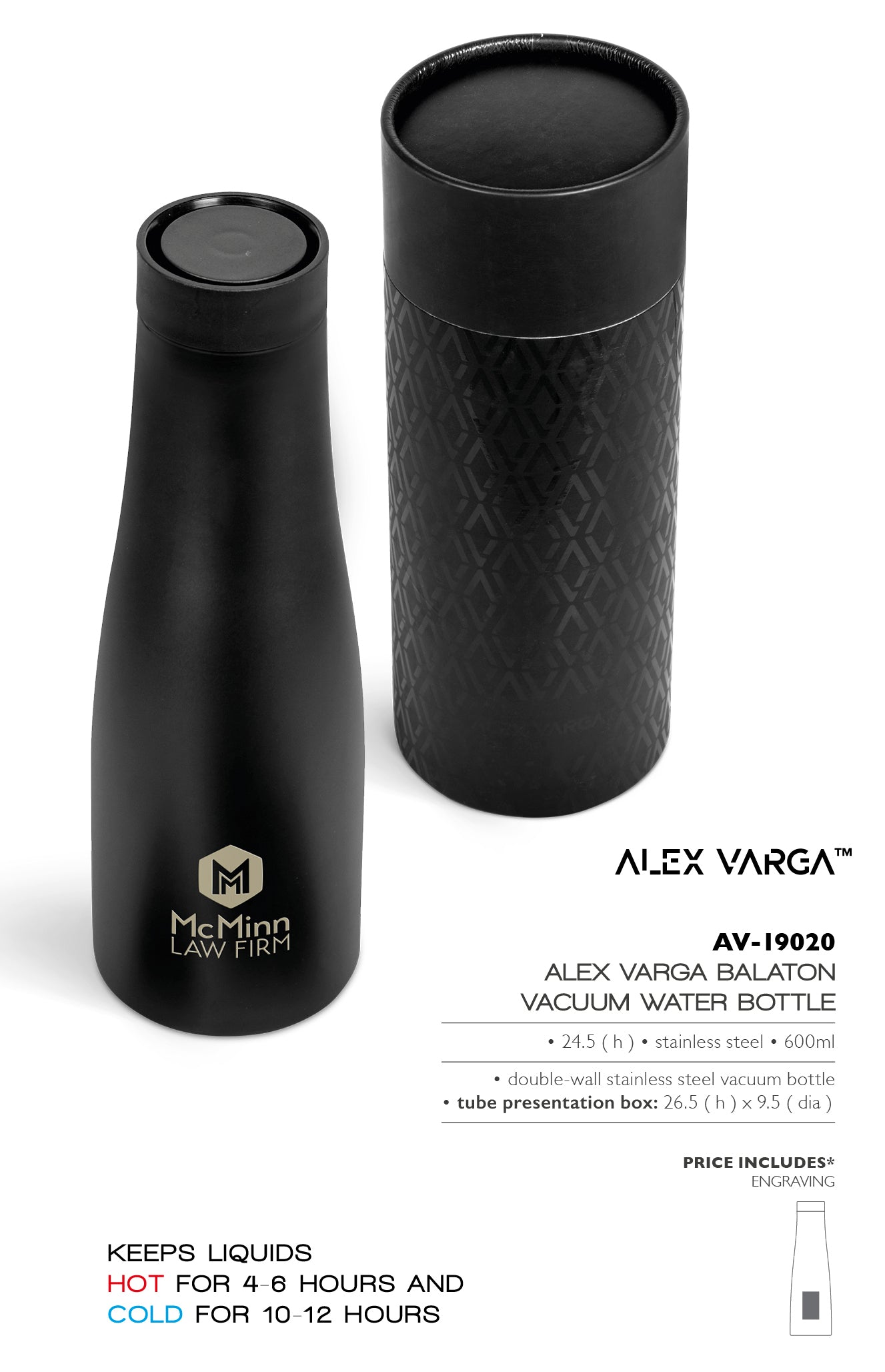 Alex Varga Balaton Stainless Steel Vacuum Water Bottle - 600ml