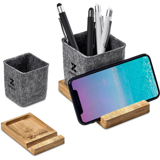 Okiyo Kyadi Recycled PET & Bamboo Desk Caddy Phone Stand